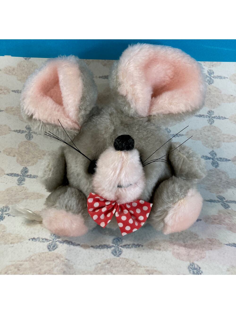 Vintage 70s Russ Berrie & Co. 6" Gilly Grey Mouse Plush w/Bowtie EUC
